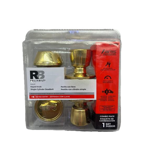 RELIABILT Deadbolt Gallo Polished Brass Keyed Entry Door Knob Combo. {105}. - Picture 1 of 13